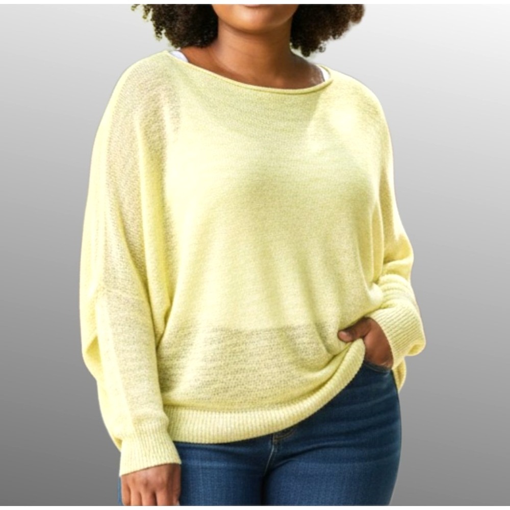 American Eagle Lightweight Sweater Womens XL Yellow Sheer Dolman Sleeve Knit Top
